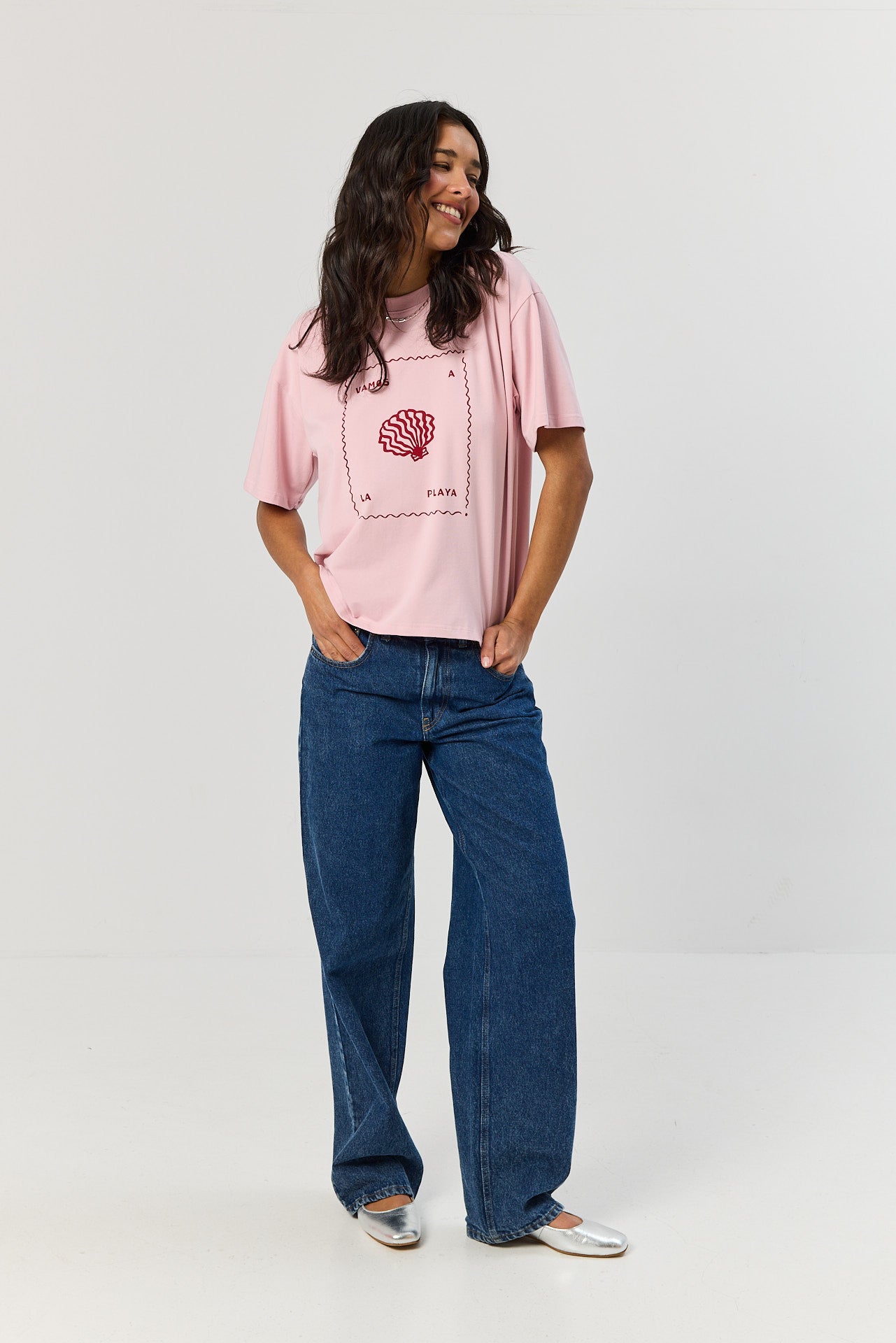 T-shirt Vamos a la playa smoky pink