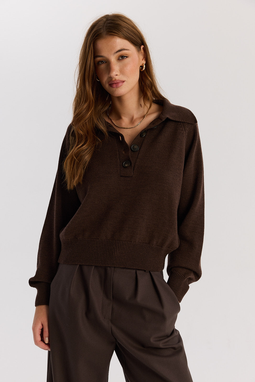 Sweter Polo Bobby dark chocolate