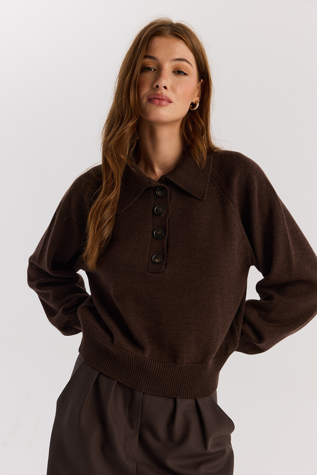 Sweter Polo Bobby dark chocolate