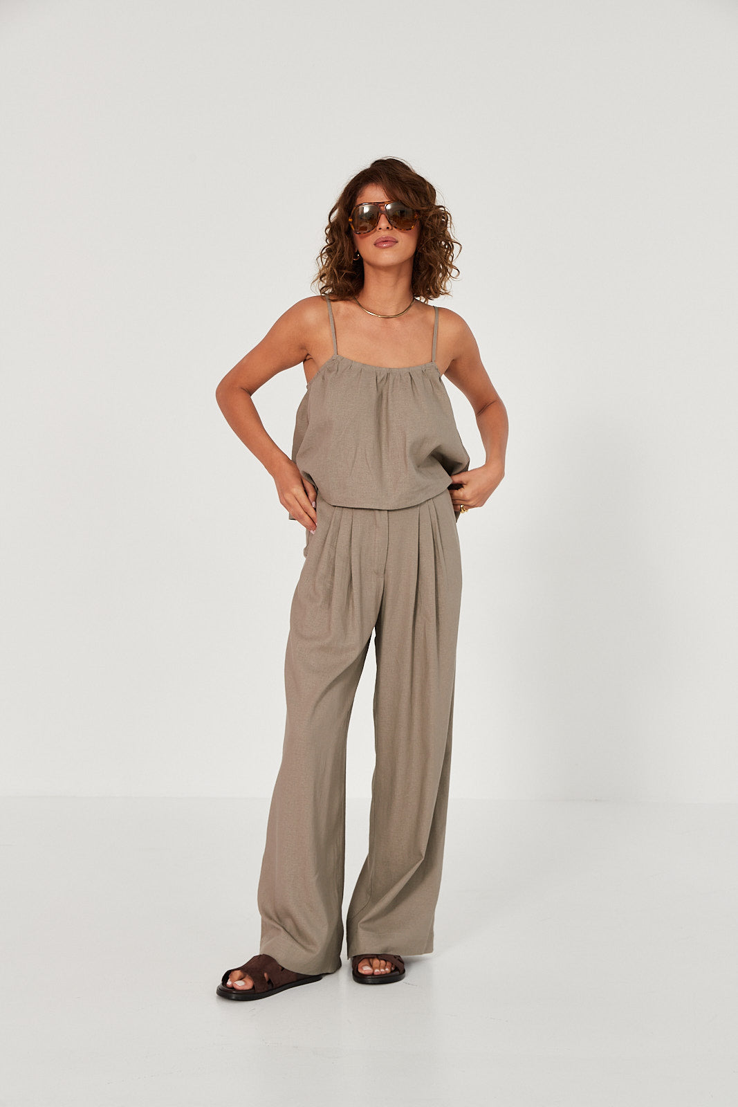 Spodnie Palazzo linen beige